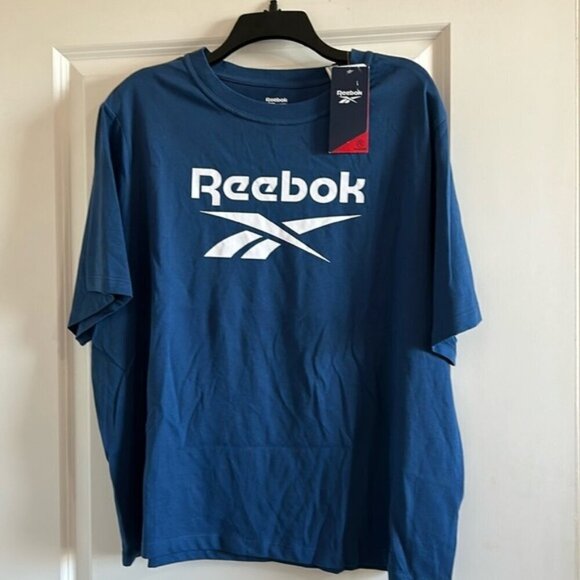 NWT Reebok crew neck logo T-shirt size 3X batik blue made with recycled material - Picture 1 of 5